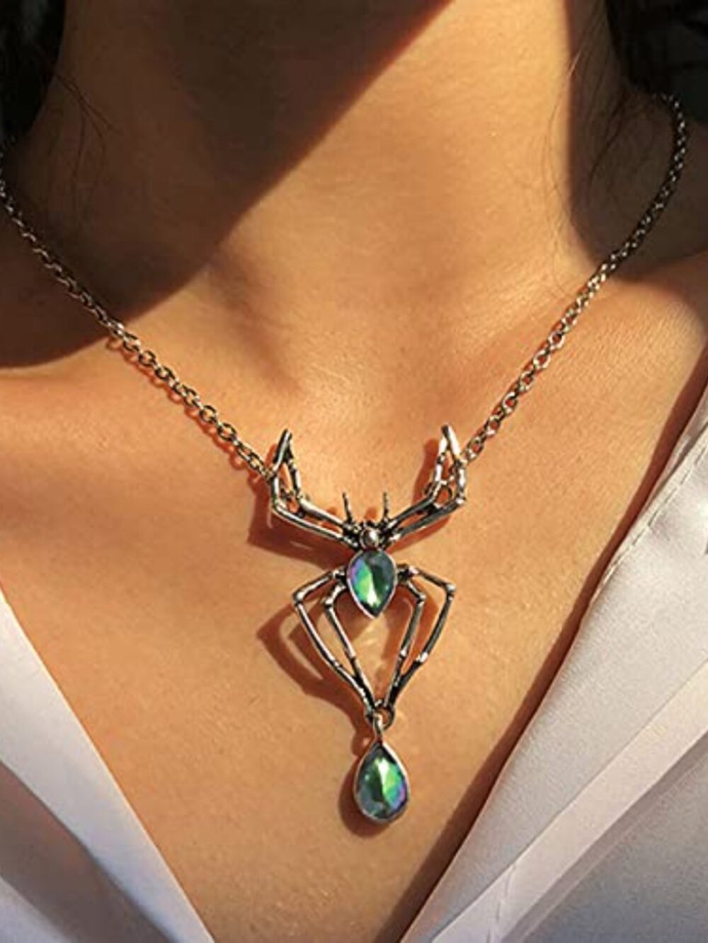 Vintage Gothic Spider Necklace Halloween Crystal Spider Pendant Necklace Punk
